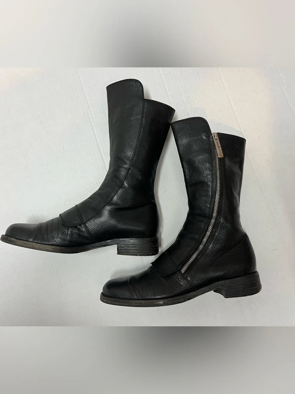 Sergio Rossi Women’s 37.5 (US 7.5) Black Leather Zip Moto Mid Calf Combat Boots - Picture 5 of 12